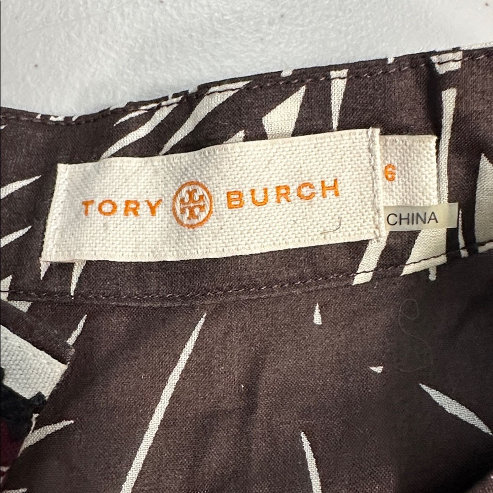 Tory Burch Beach Tunic Brown Palm Fronds Tropical Flamingo Size 6 Sequins - Picture 7 of 12